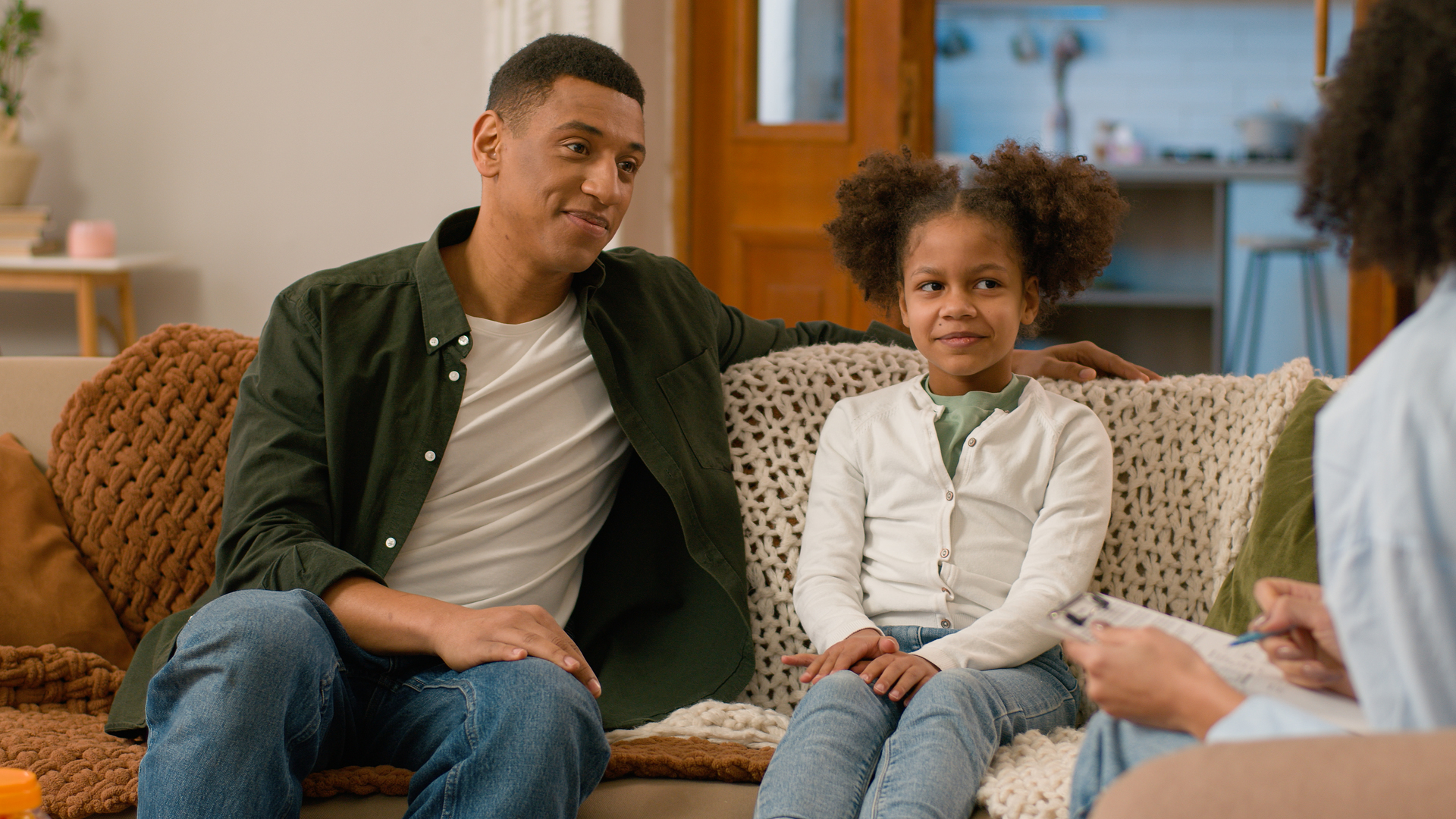 African American child father daughter little girl man psychologist relationships experiences emotions childhood trauma psychology together talk family healthcare specialist help kid parenthood trust