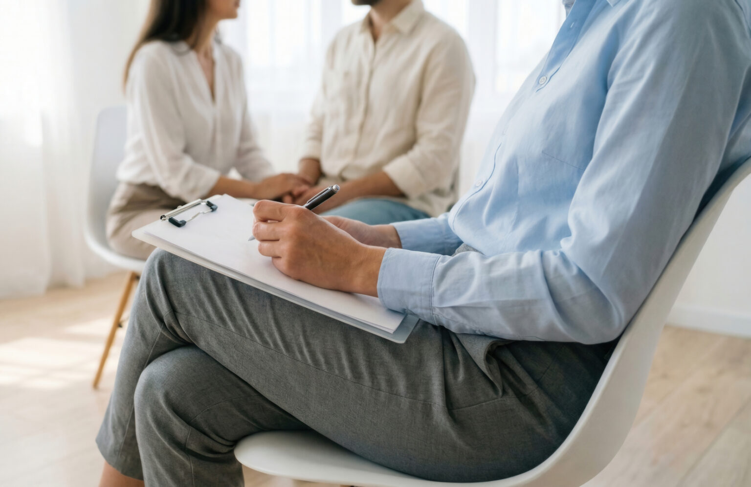 Therapy group support circle session for couple help and calm communication