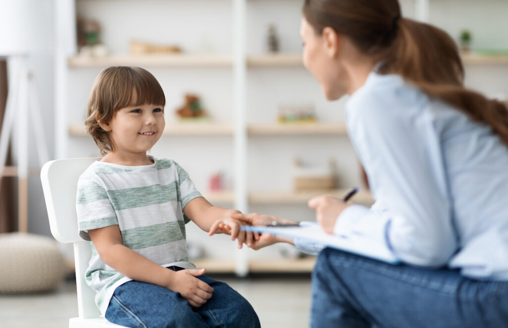 child meeting professional woman